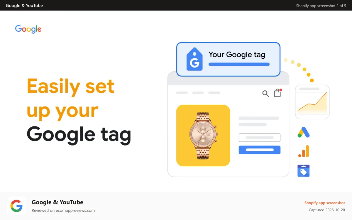 Google & YouTube Shopify app screenshot: Example of setting up your Google tag right from Shopify