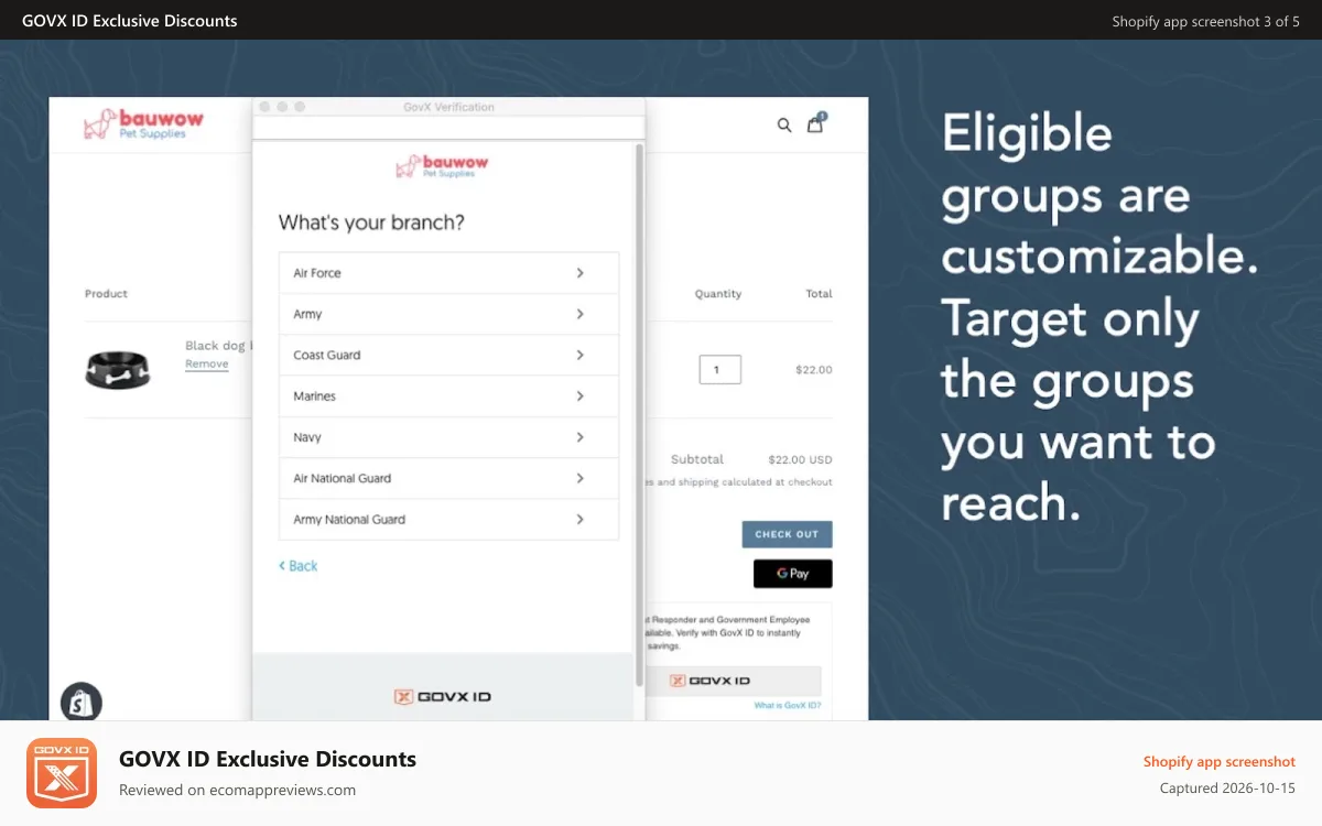 GOVX ID Exclusive Discounts Shopify app screenshot: Target your offer