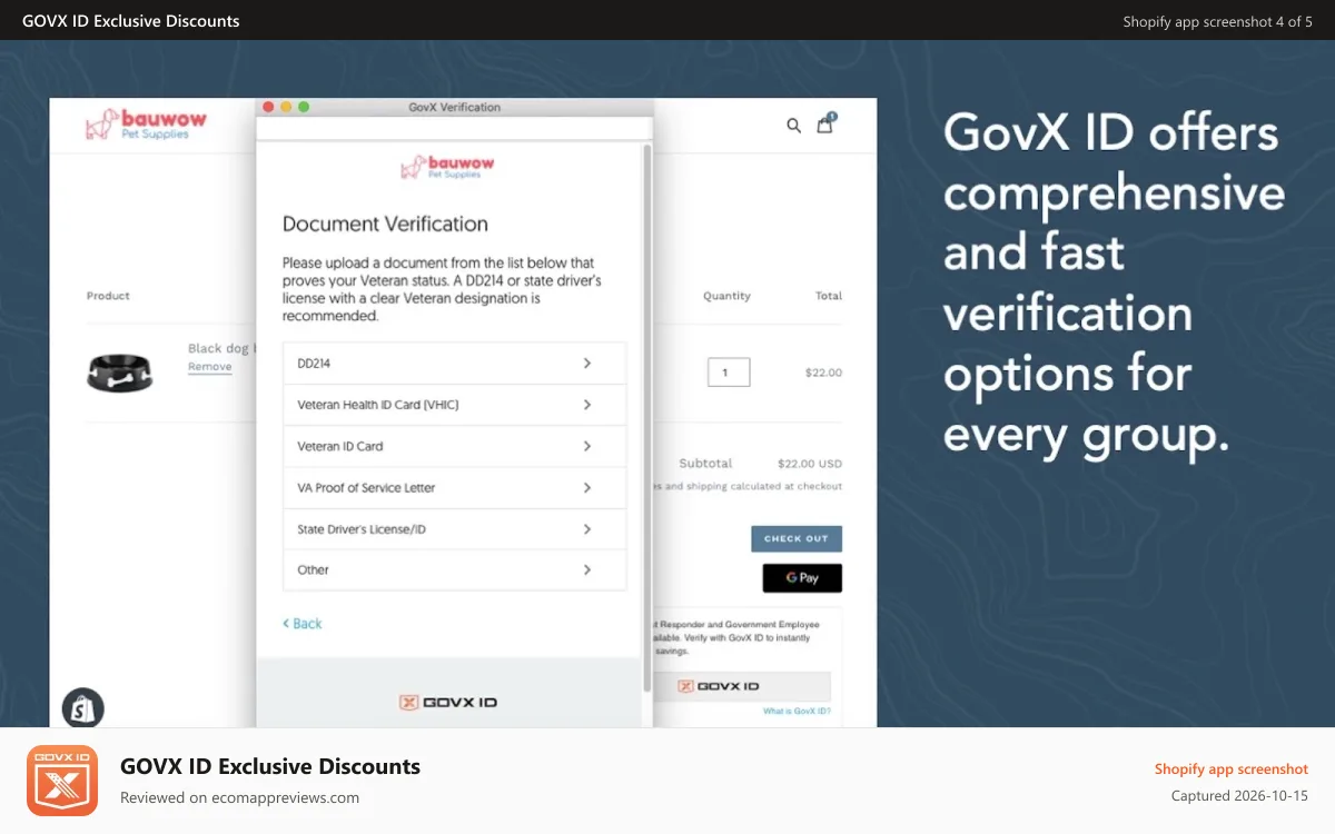 GOVX ID Exclusive Discounts Shopify app screenshot: Comprehensive verification