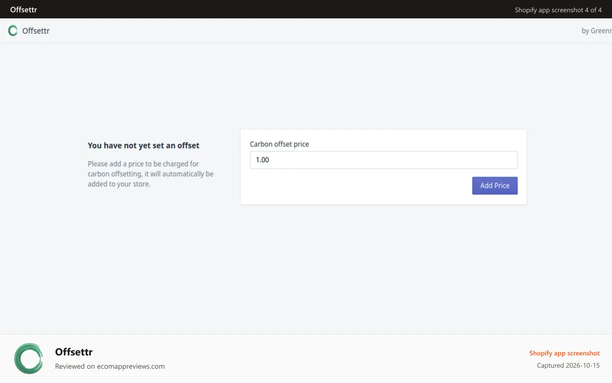 Offsettr Shopify app screenshot: Update your current offset