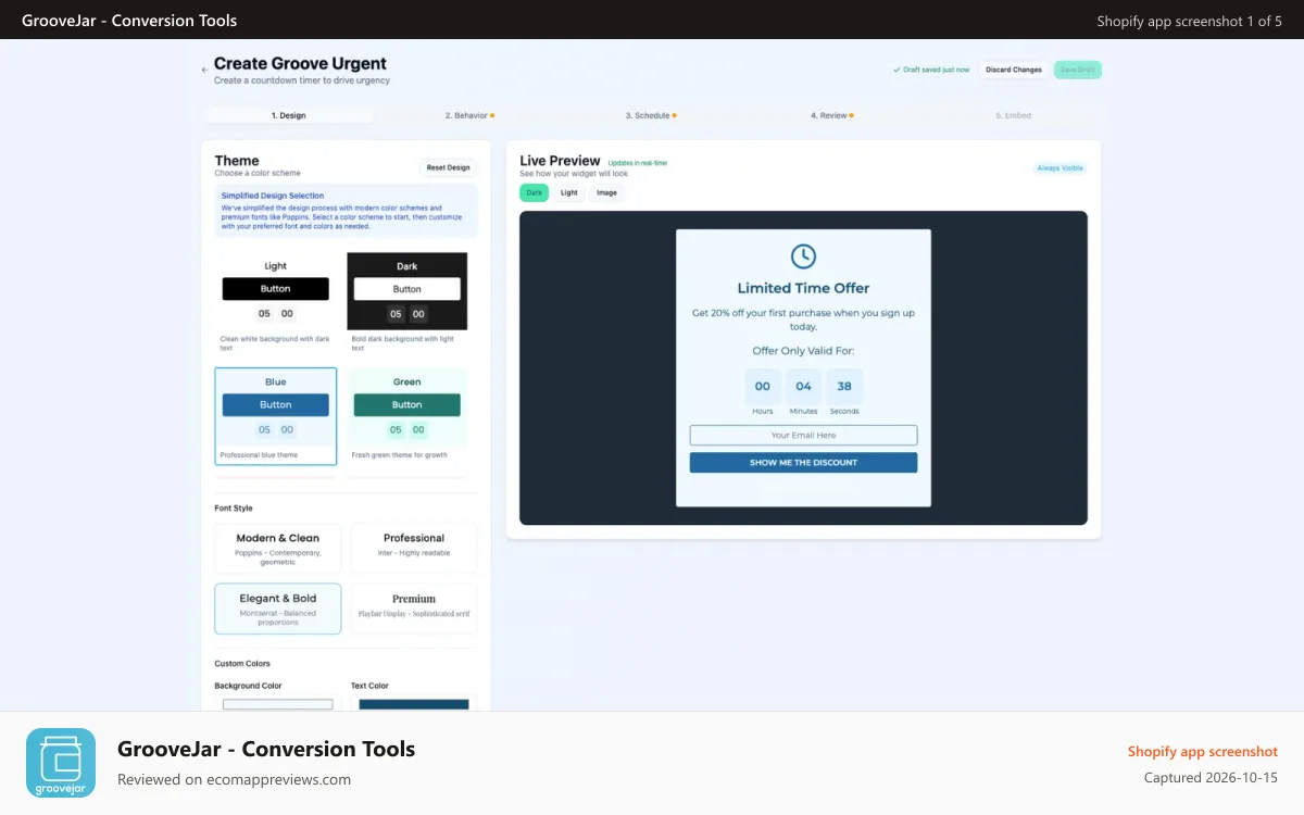 GrooveJar ‑ Conversion Tools Shopify app screenshot: Groove Urgent