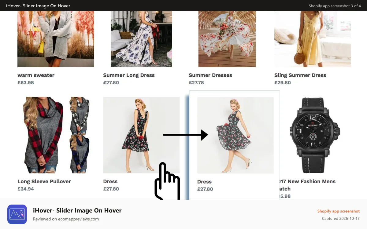 iHover‑ Slider Image On Hover Shopify app screenshot: Change image on hover