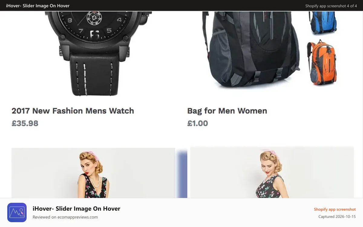 iHover‑ Slider Image On Hover Shopify app screenshot: Change image on hover