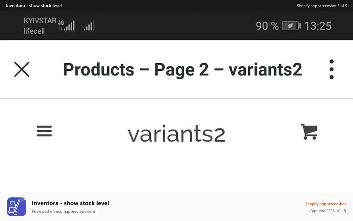 Inventora ‑ show stock level Shopify app screenshot: Collection page - mobile view
