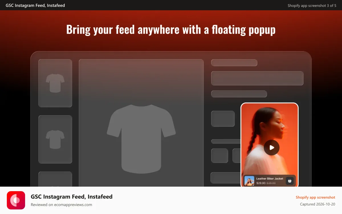 GSC Instagram Feed, Instafeed Shopify app screenshot: A floating popup that brings your feed to every page