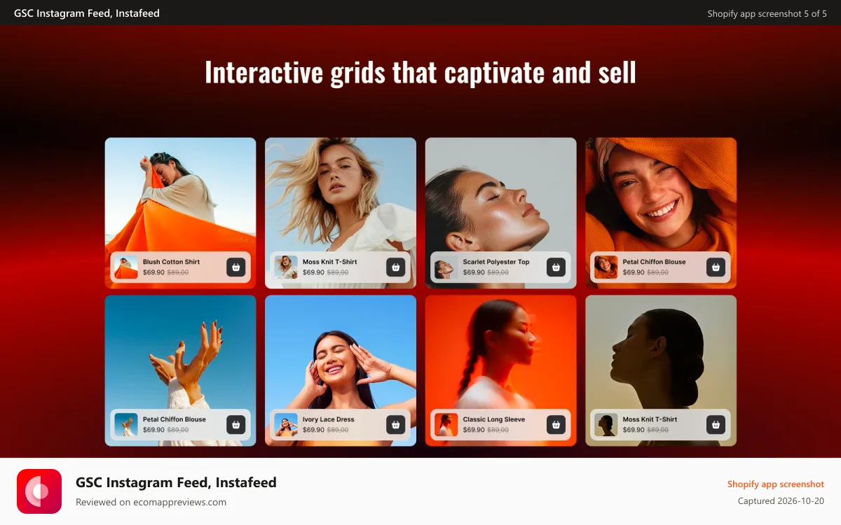 GSC Instagram Feed, Instafeed Shopify app screenshot: Interactive grids that that captivates and sells