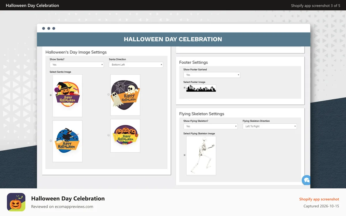 Halloween Day Celebration Shopify app screenshot: Animation settings