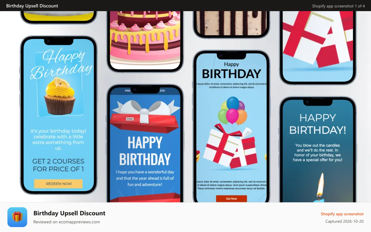 Birthday Upsell Discount Shopify app screenshot: Benefits of Happy Birthday Discounts app
