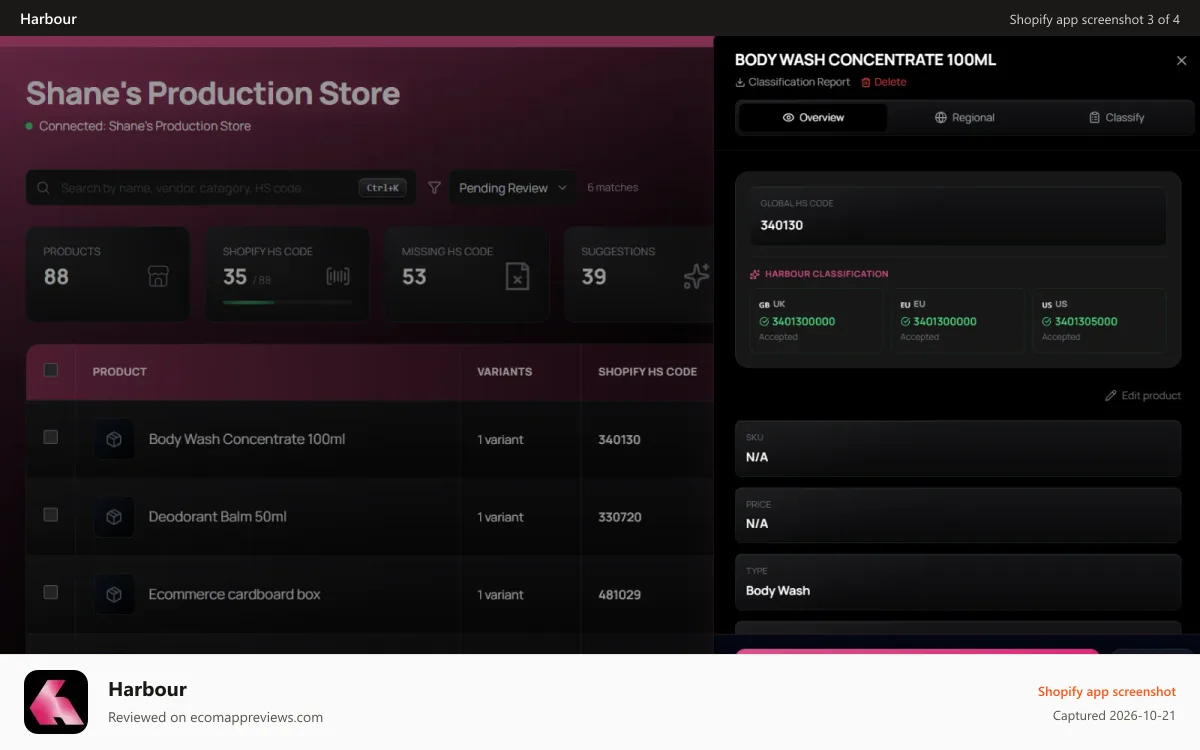 Harbour Shopify app screenshot: Sync product infomation