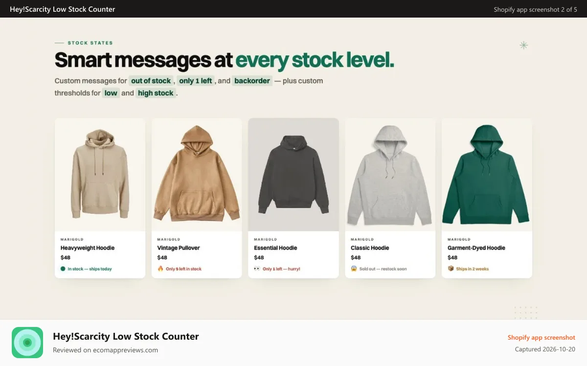 Hey!Scarcity Low Stock Counter Shopify app screenshot: Use dynamic animation pulse to show stock level inventory count