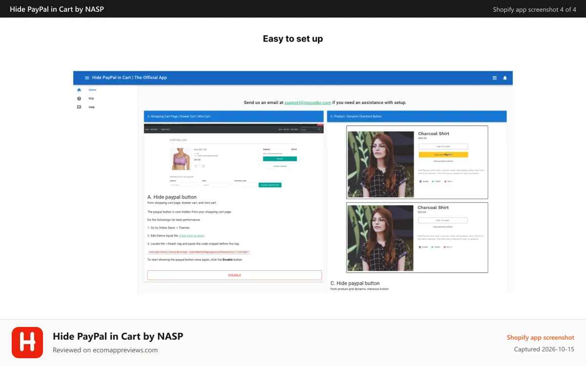 Hide PayPal in Cart by NASP Shopify app screenshot: Shopify Hide PayPal App ScreenShot 3