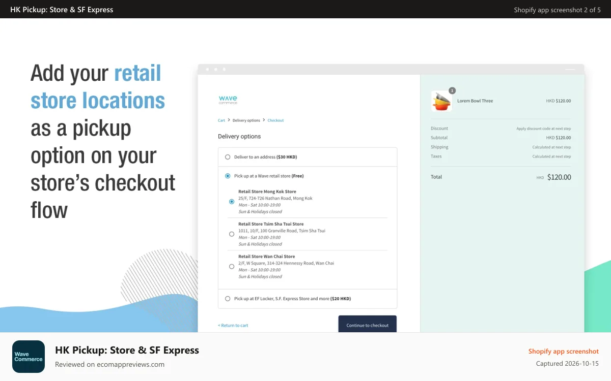 HK Pickup: Store & SF Express Shopify app screenshot: Add your retail store locations as a pickup option on your store
