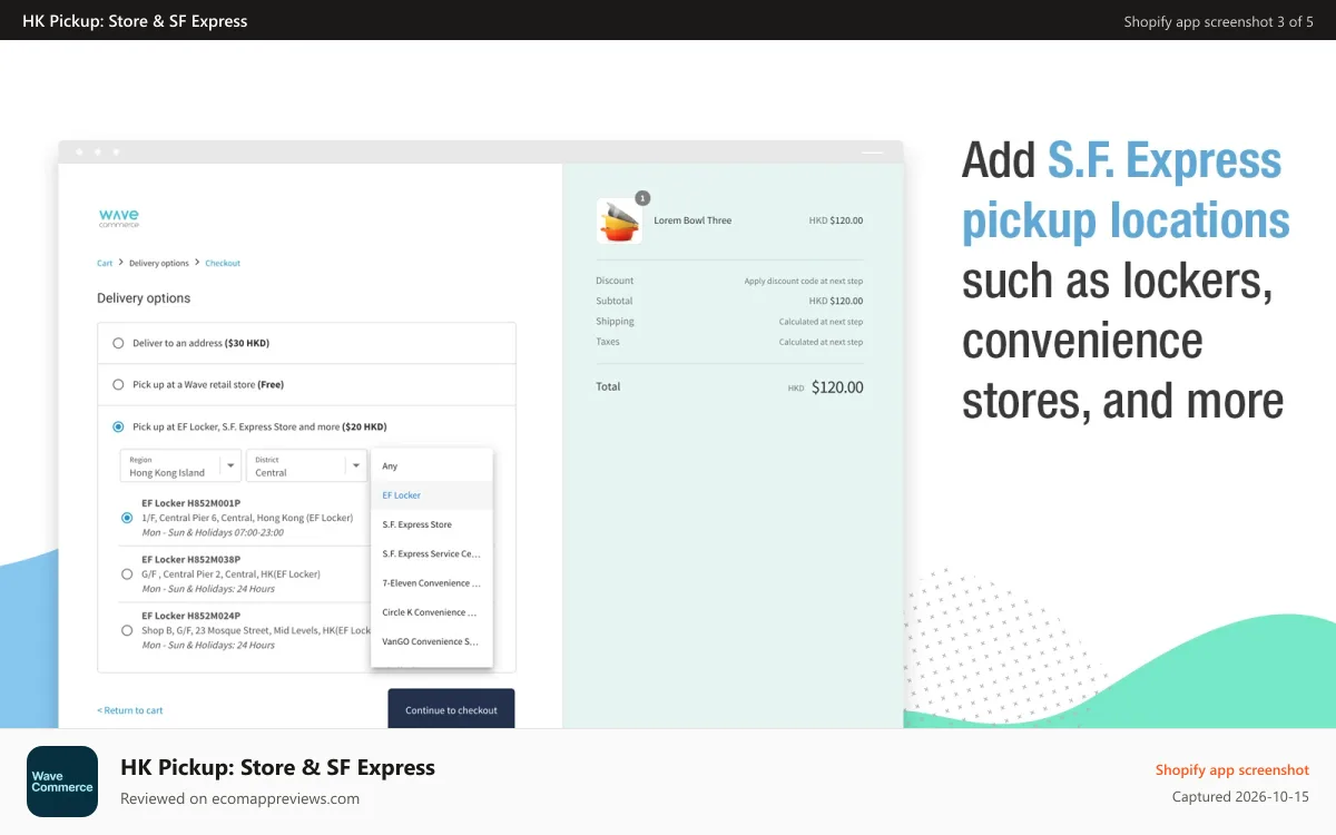 HK Pickup: Store & SF Express Shopify app screenshot: Add SF Express pickup locations such as lockers