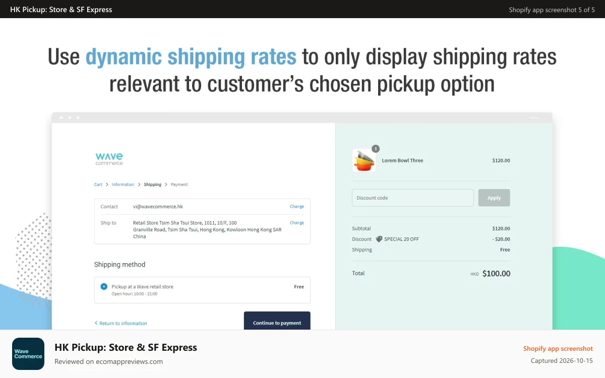 HK Pickup: Store & SF Express Shopify app screenshot: Use dynamic shipping rates to only display relevant rates