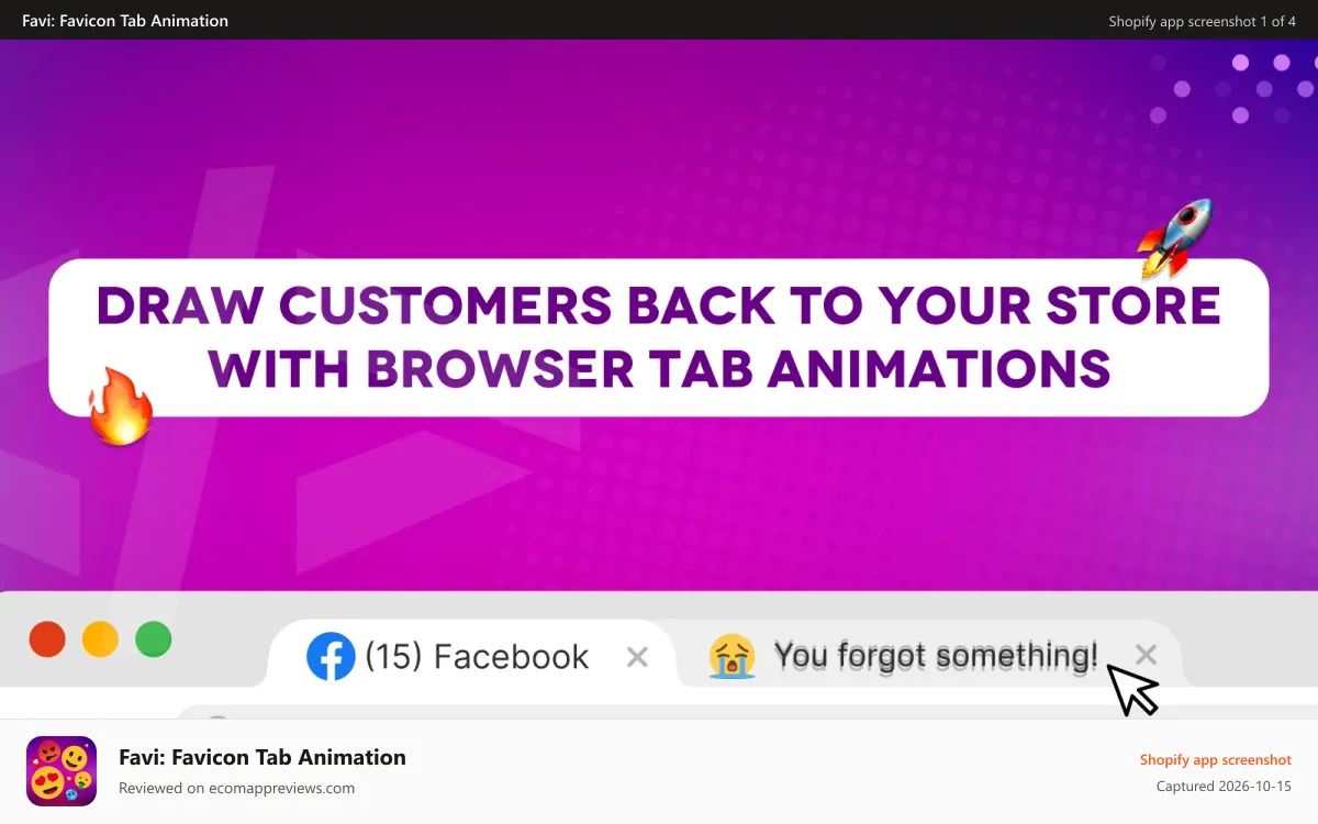 Favi: Favicon Tab Animation Shopify app screenshot: The favicon browser tab animation in action