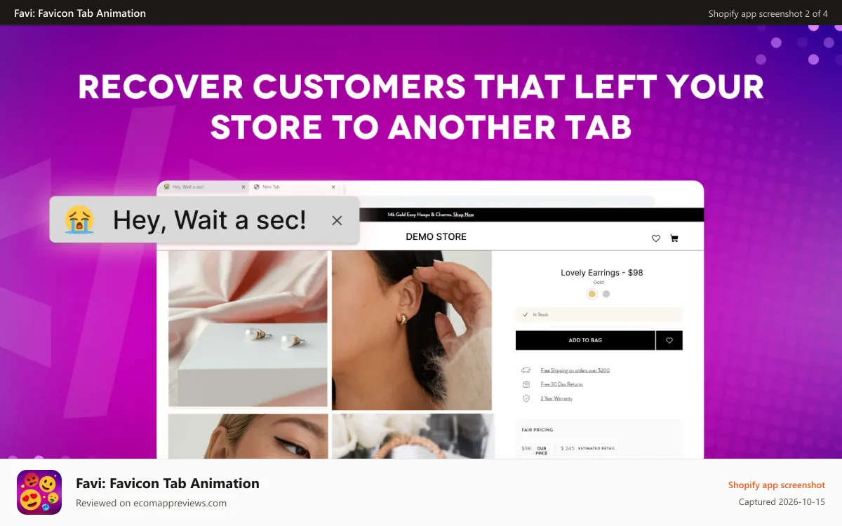 Favi: Favicon Tab Animation Shopify app screenshot: The animation in action: The text of the store's tab is blinking