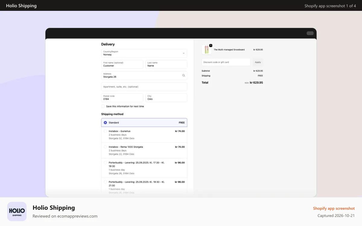 Holio Shipping Shopify app screenshot: Easy to set up and highly customizable shipping options