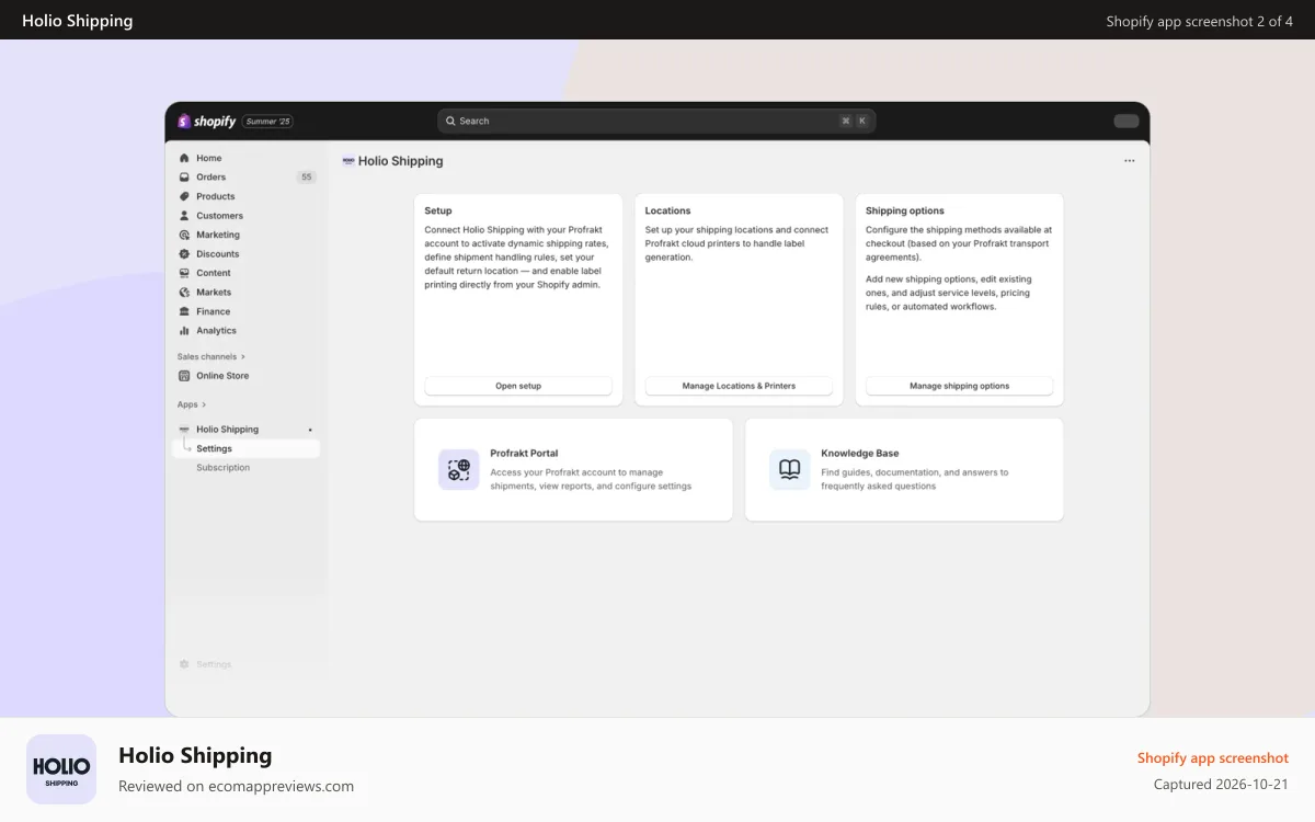 Holio Shipping Shopify app screenshot: Easy setup
