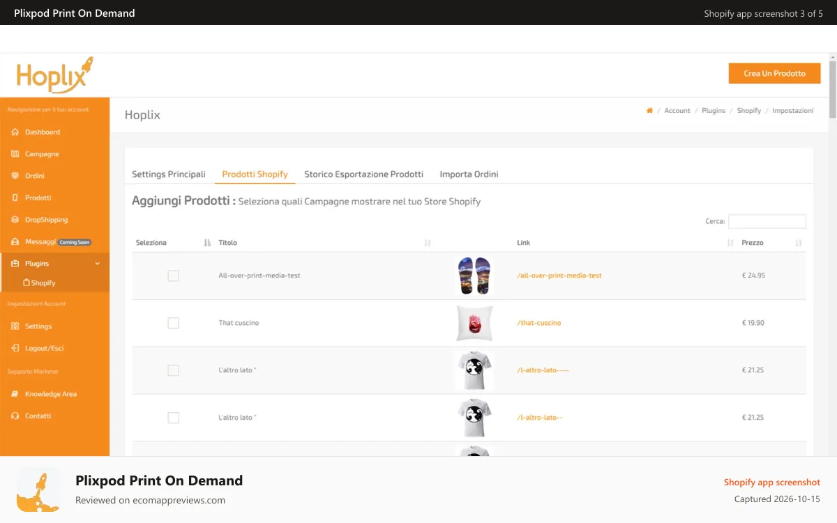 Plixpod Print On Demand Shopify app screenshot: Hoplix Print on Demand - Product Importer