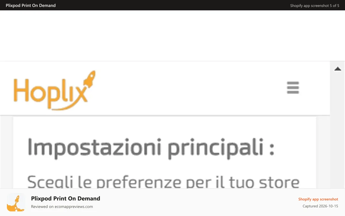 Plixpod Print On Demand Shopify app screenshot: Hoplix Print on Demand - Responsive Setting Panel App