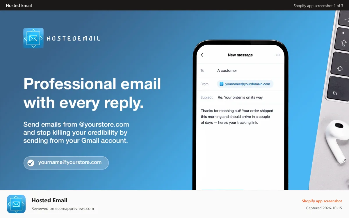 Hosted Email Shopify app screenshot: Shopify Email - Email Hosting - Mailbox Zoho - Webmail