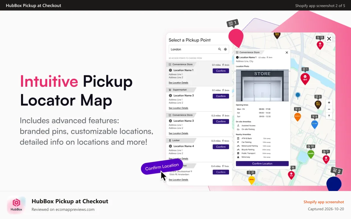 HubBox Pickup at Checkout Shopify app screenshot: checkout map