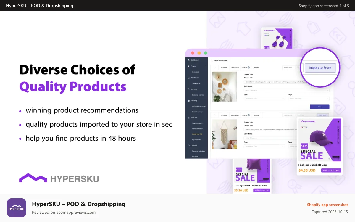 HyperSKU – POD & Dropshipping Shopify app screenshot: source products in 48 hours-HyperSKU PRO Dropshipping