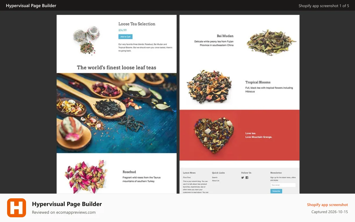 Hypervisual Page Builder Shopify app screenshot: Sample page created with Hypervisual