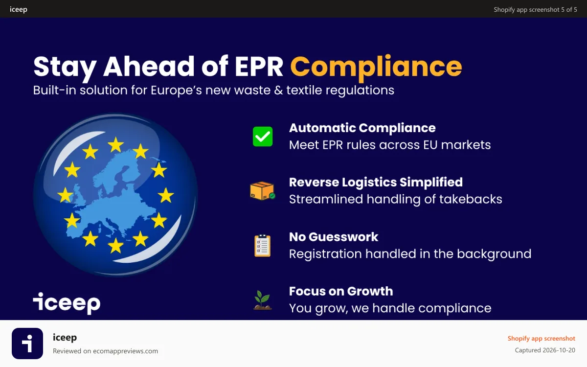 iceep Shopify app screenshot: EPR compliance
