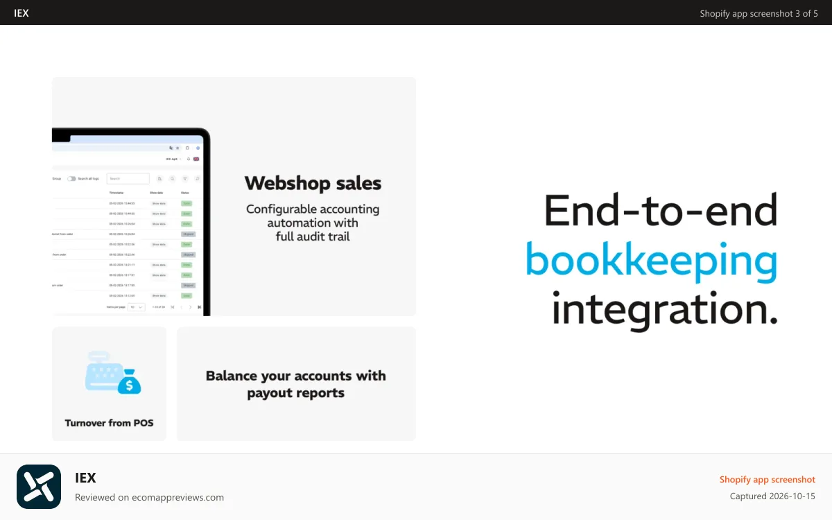 IEX Shopify app screenshot: End to end bookkeeping integration