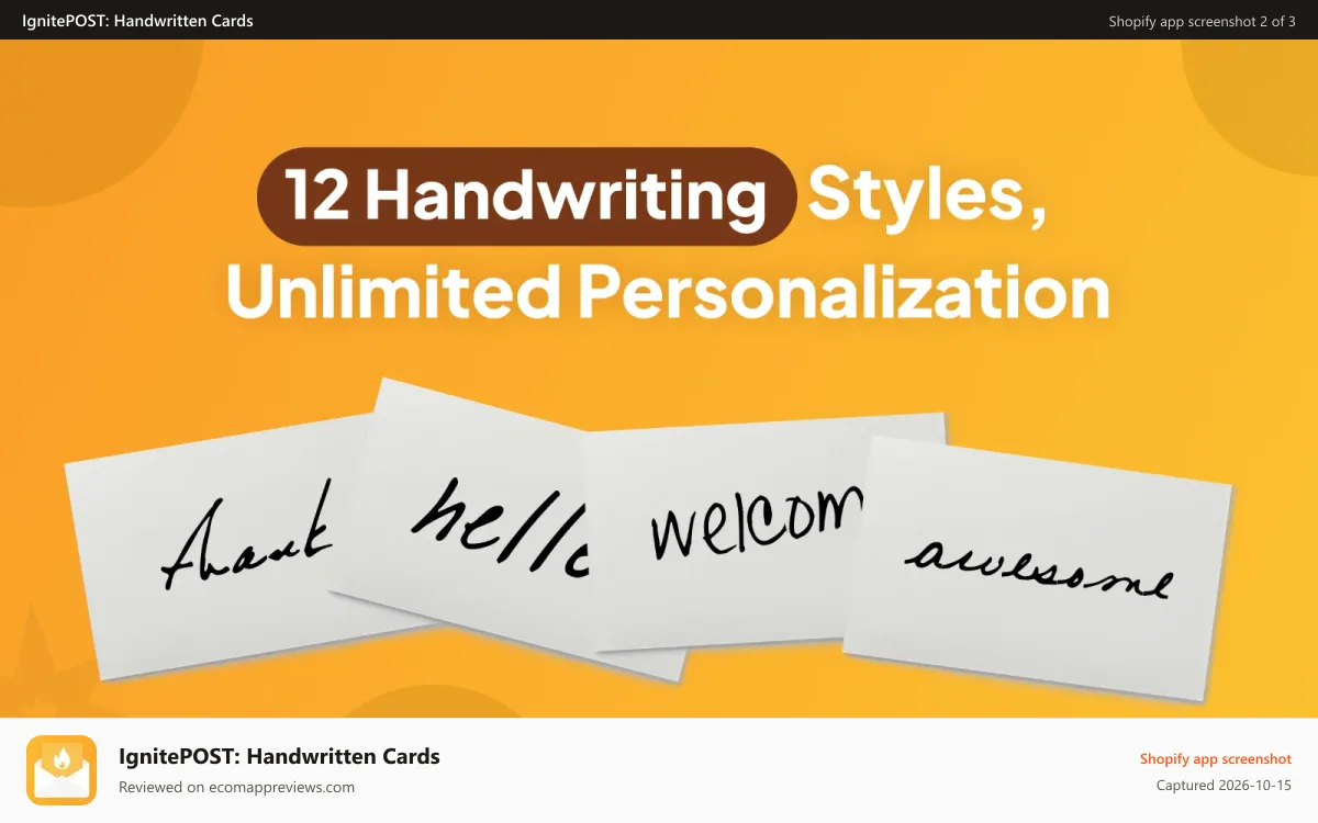 IgnitePOST: Handwritten Cards Shopify app screenshot: Multiple Handwritten styles to create a personalized touch