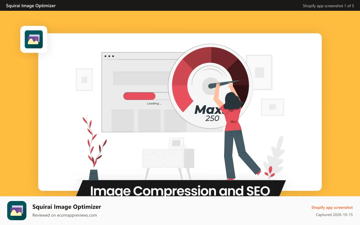 Squirai Image Optimizer Shopify app screenshot: Optimize your images