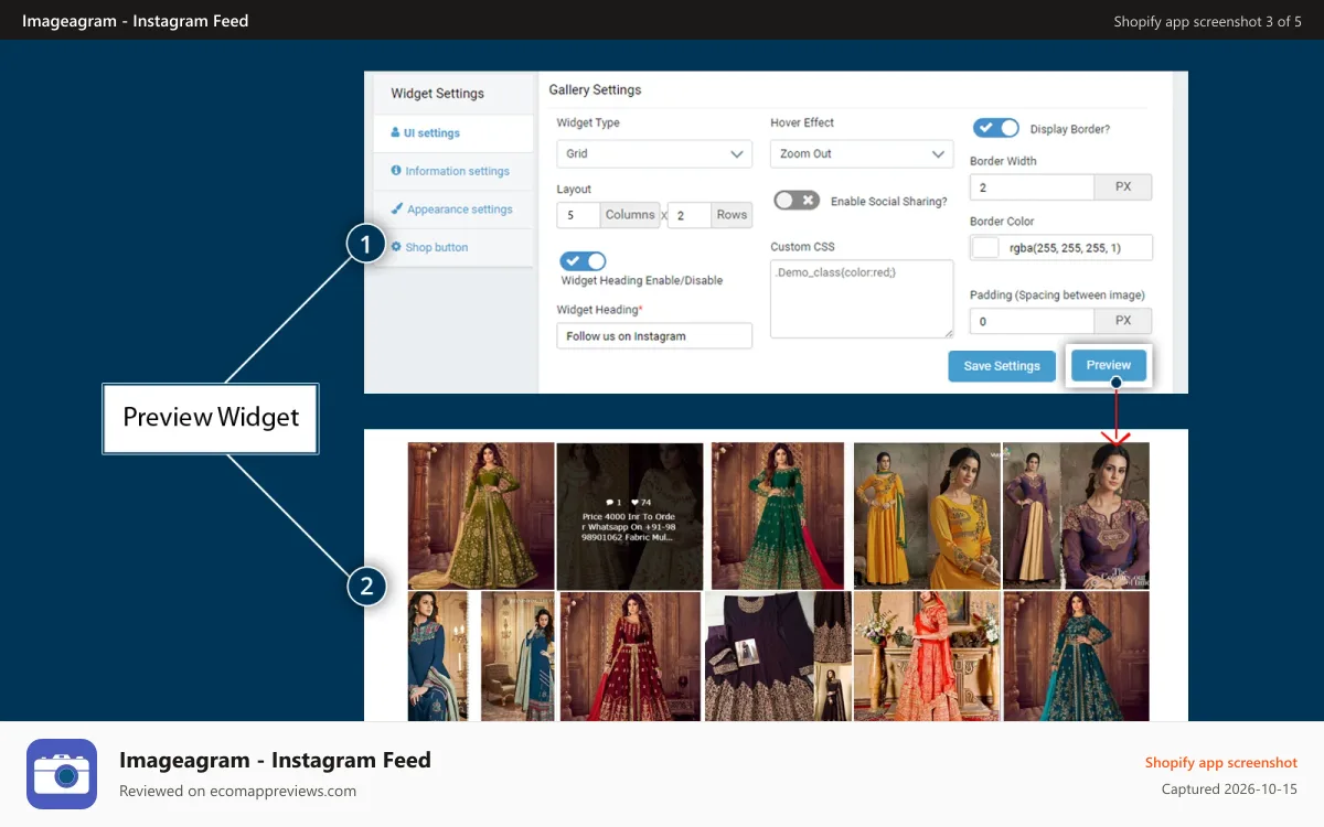 Imageagram ‑ Instagram Feed Shopify app screenshot: see preview of the gallery your prepared