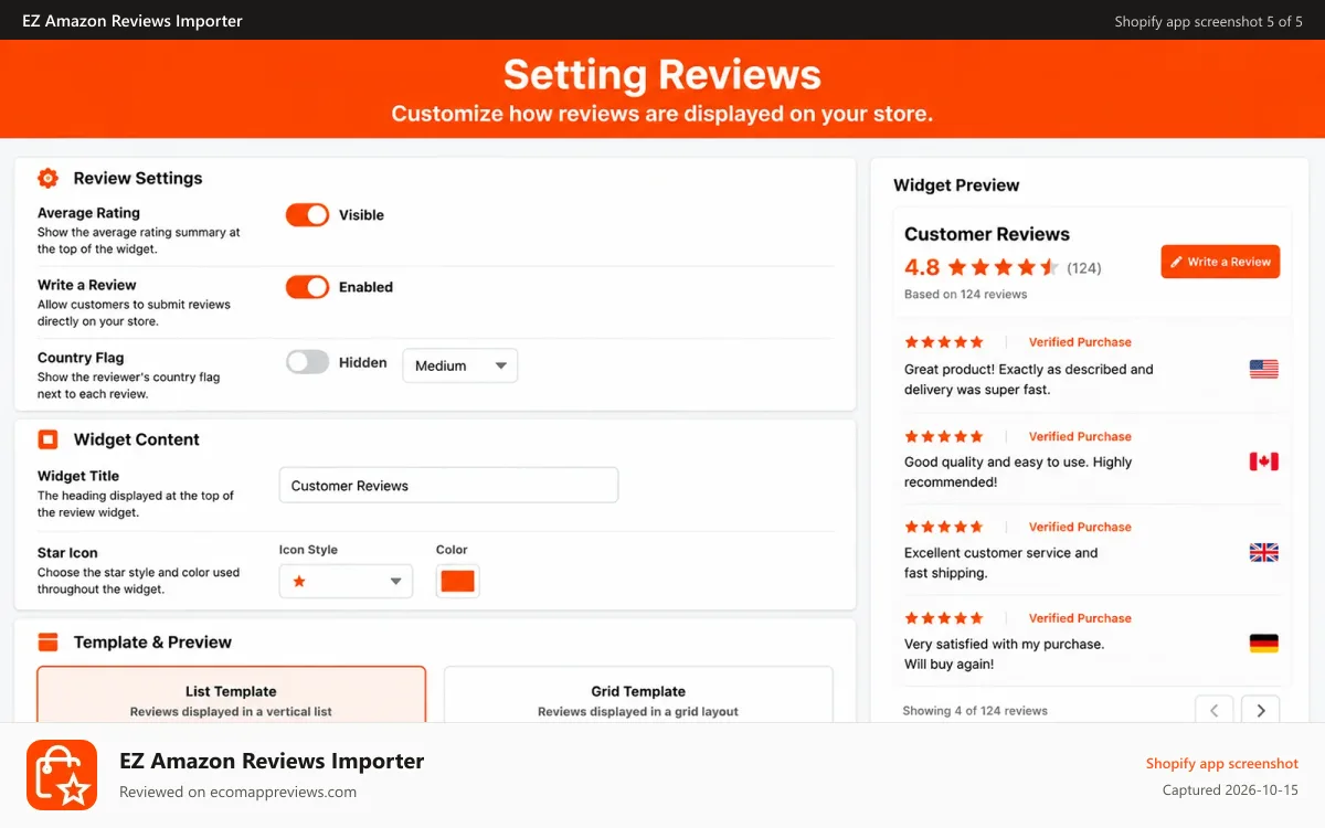 EZ Amazon Reviews Importer Shopify app screenshot: Setting