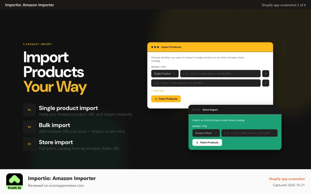 Importio: Amazon Importer Shopify app screenshot: Rich Amazon product Data Imported