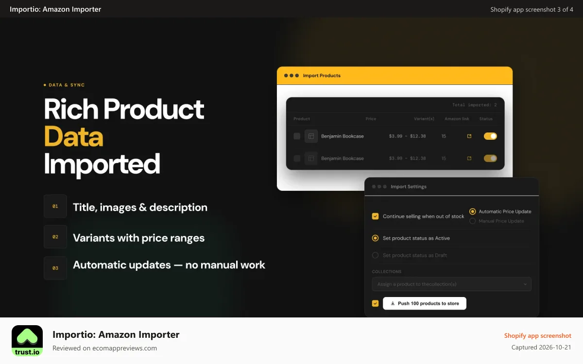 Importio: Amazon Importer Shopify app screenshot: Manage all Amazon products in one place