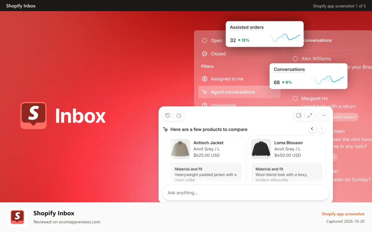 Shopify Inbox Shopify app screenshot: Use Shopify Inbox to turn browsers into buyers