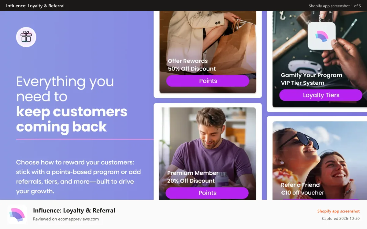 Influence: Loyalty & Referral Shopify app screenshot: Loyalty & Referrals Solution