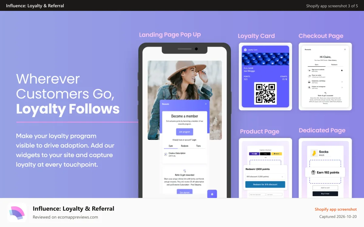 Influence: Loyalty & Referral Shopify app screenshot: Whenever custom go, loyalty follows Influence loyalty program