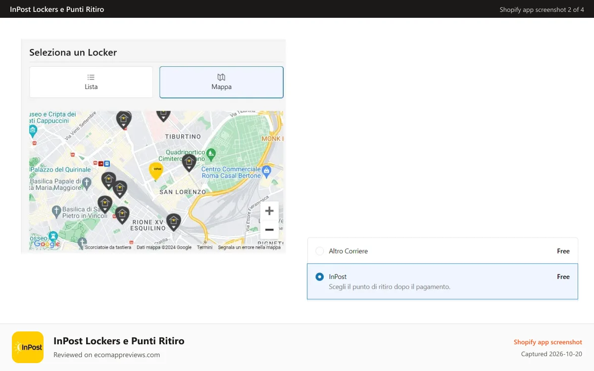 InPost Lockers e Punti Ritiro Shopify app screenshot: checkout