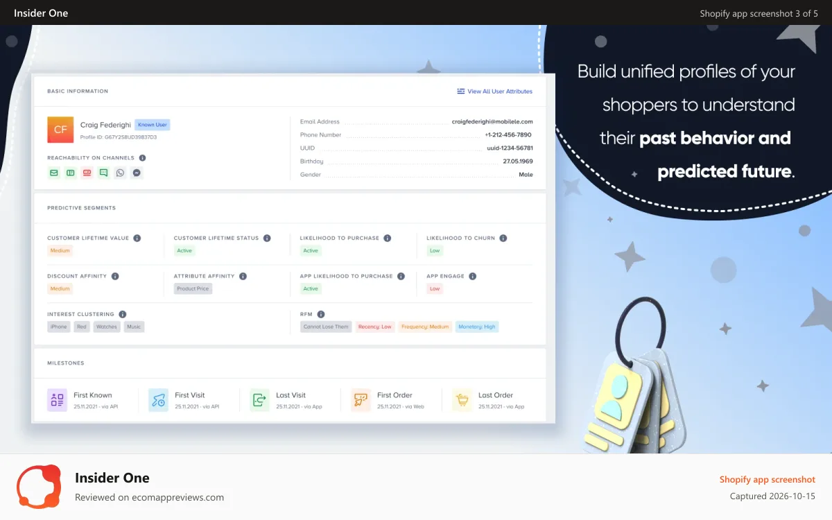 Insider One Shopify app screenshot: Build unified profiles of your shoppers