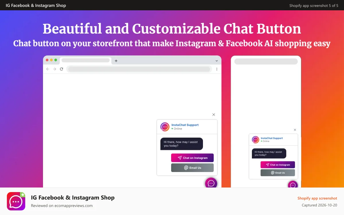 IG Facebook & Instagram Shop Shopify app screenshot: Chat button on your storefront that make AI shopping easy
