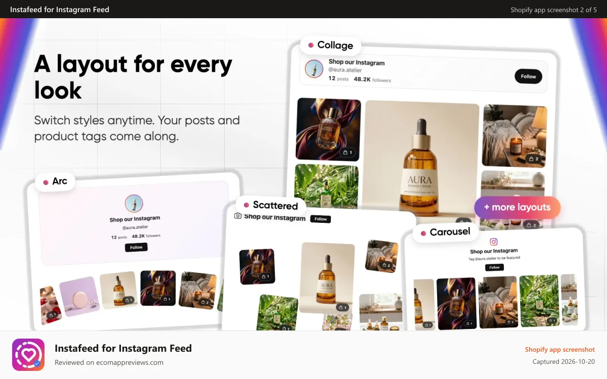 Instafeed for Instagram Feed Shopify app screenshot: multi layout
