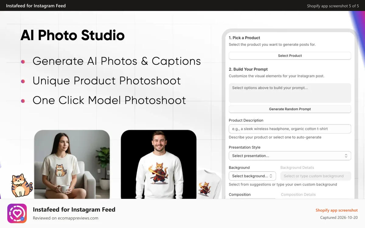 Instafeed for Instagram Feed Shopify app screenshot: AI Photo Studio