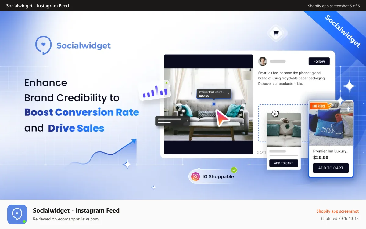 Socialwidget ‑ Instagram Feed Shopify app screenshot: Create Social Proof, Boost Conversion Rate, and Drive Sales