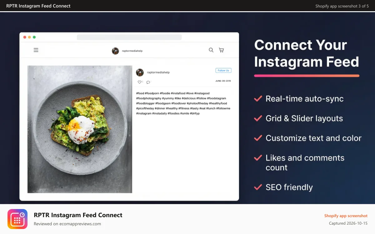 RPTR Instagram Feed Connect Shopify app screenshot: Instagram Feed