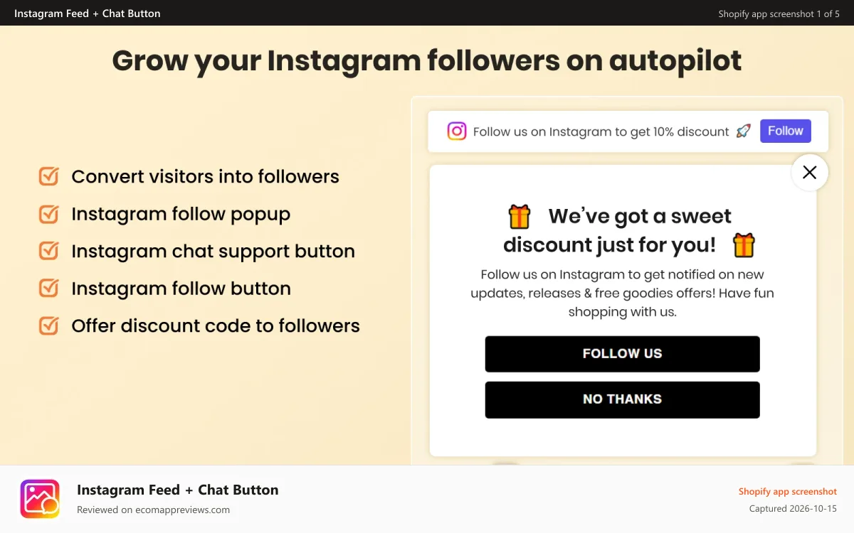 Instagram Feed + Chat Button Shopify app screenshot: Instagram