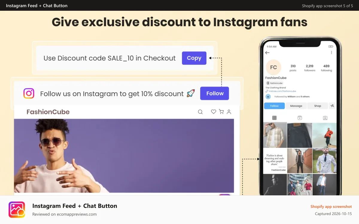 Instagram Feed + Chat Button Shopify app screenshot: Instagram