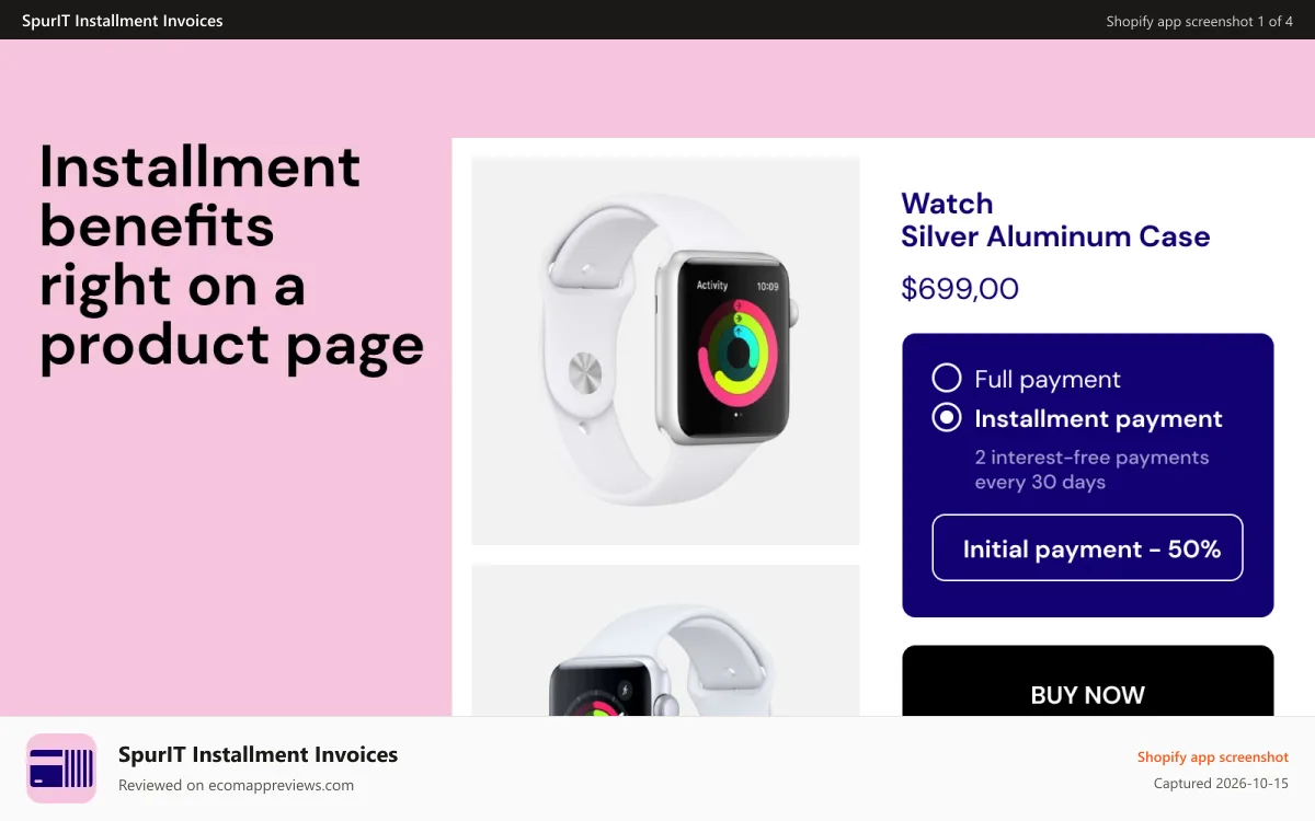 SpurIT Installment Invoices Shopify app screenshot: installment payments