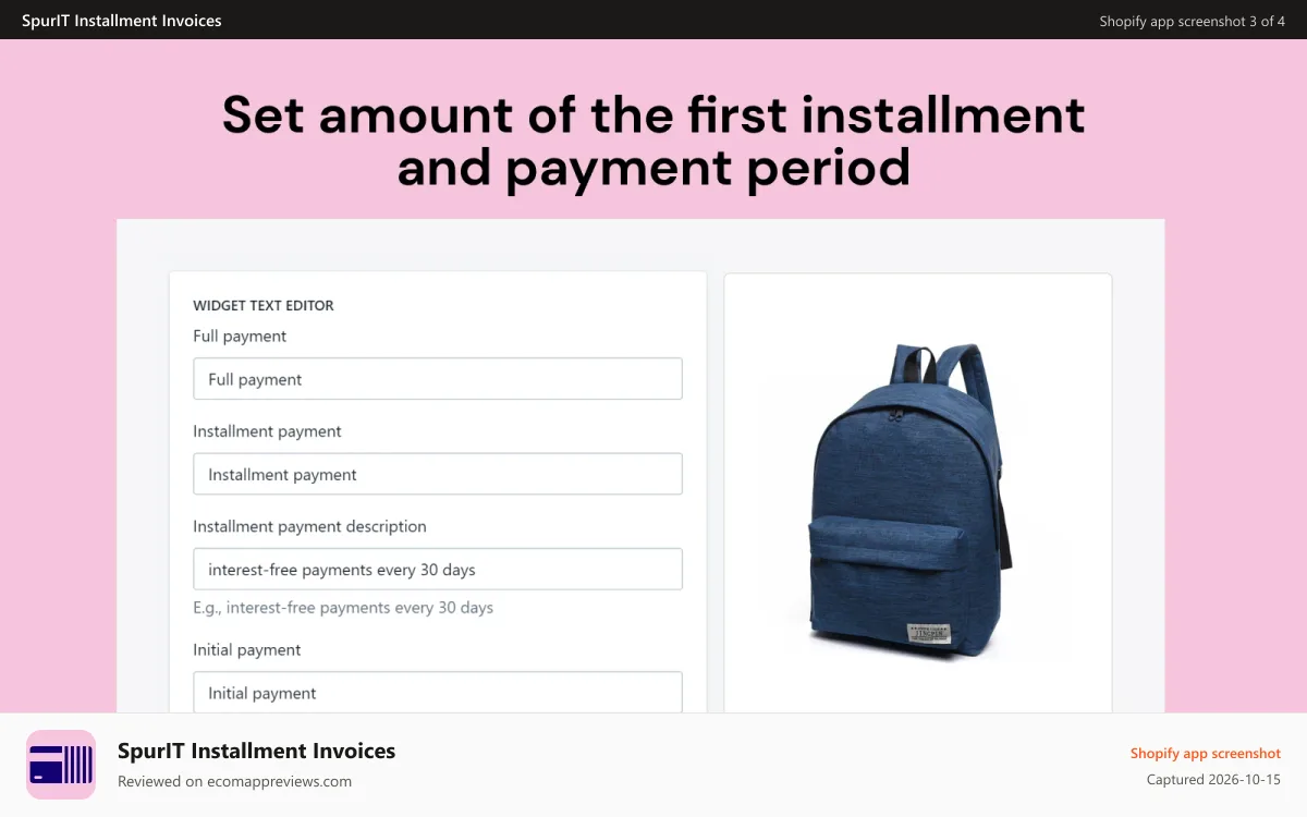 SpurIT Installment Invoices Shopify app screenshot: monthly payments